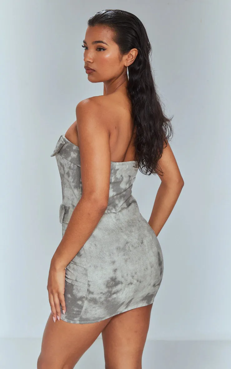 Grey Eyelet Buckle Detail Bandeau Bodycon Dress