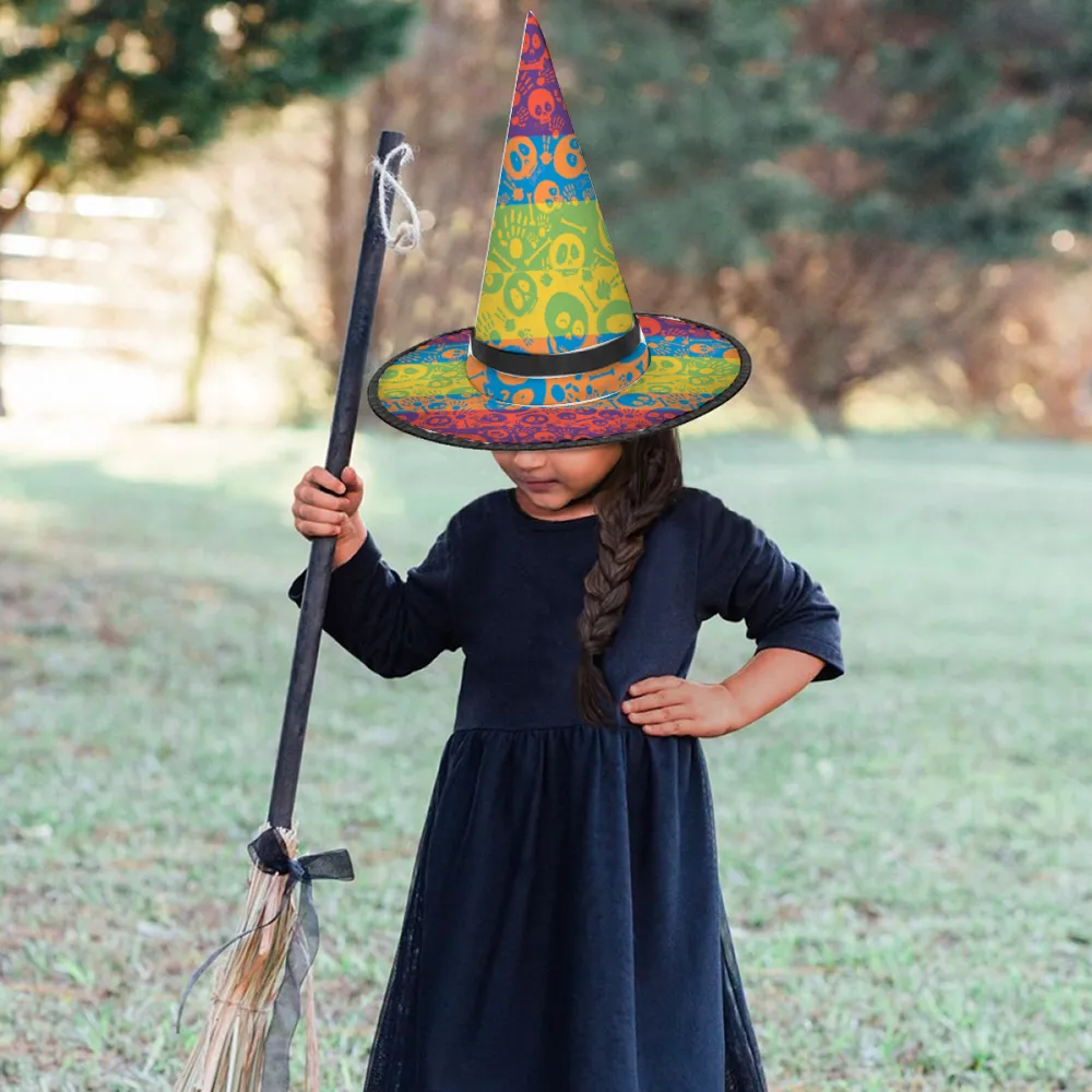 Halloween Witch Hat for Cosplay Parties or Birthday Celebrations-Rainbow Skulls