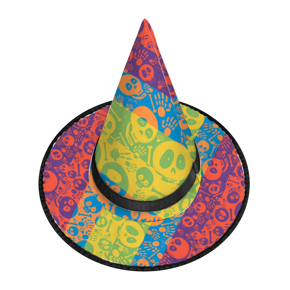 Halloween Witch Hat for Cosplay Parties or Birthday Celebrations-Rainbow Skulls