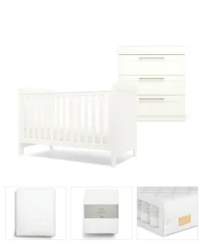 Hampden 5 Piece Set with Cotbed, Dresser Changer, Mattress, Fitted Sheets & Mattress Protector - White (ETA Mid Jan)