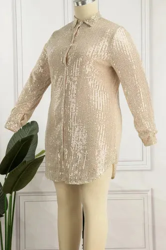 Ivory Silver Sequin Shirt Dress