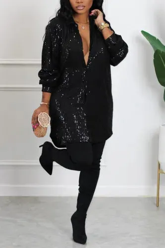 Ivory Silver Sequin Shirt Dress