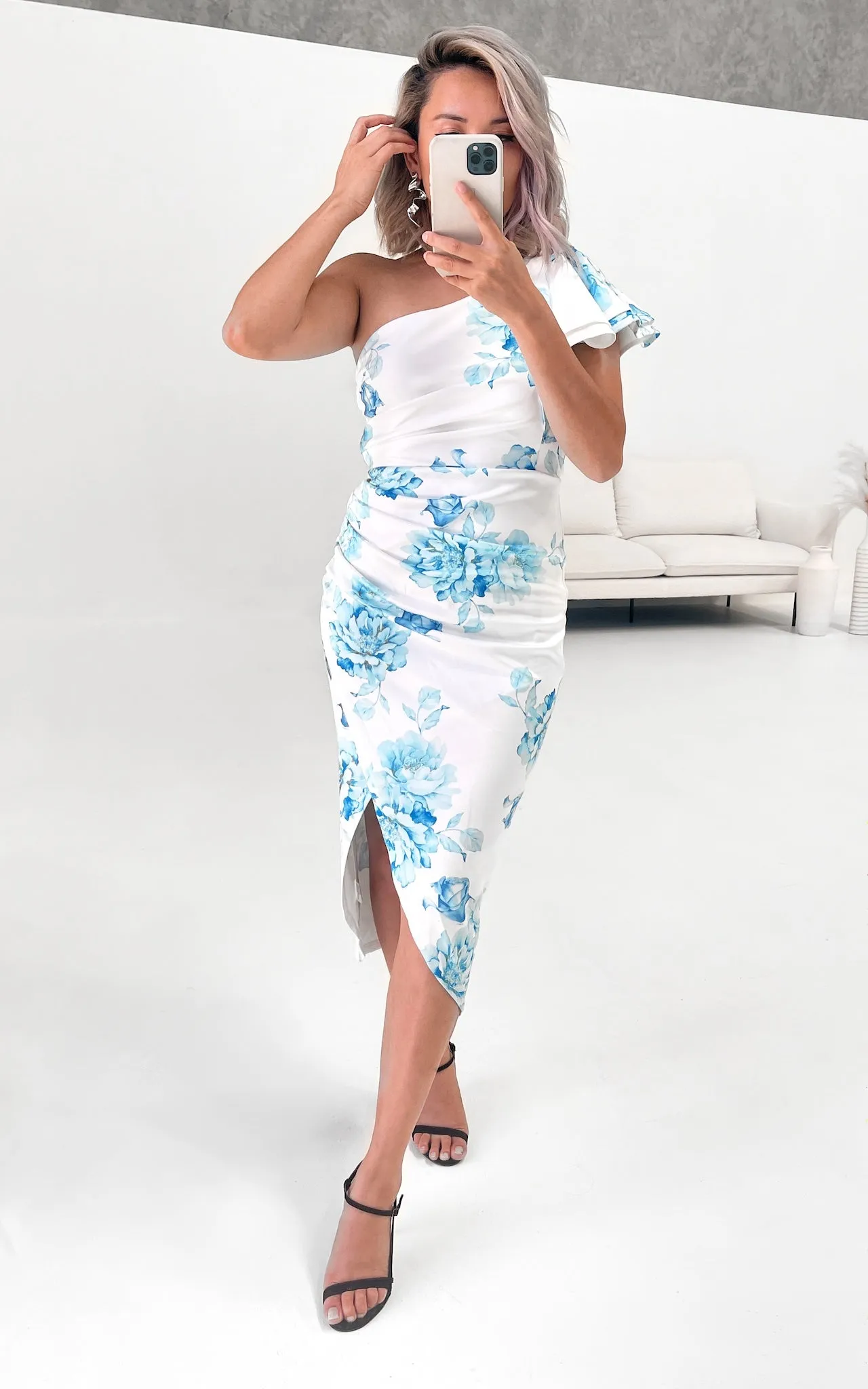 Jace Midi Dress - White Blue Floral