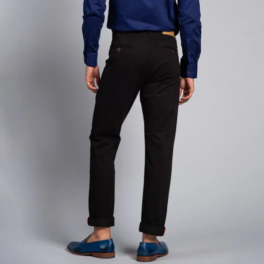 Jet-Set Black Cotton Lycra Stretch Chinos