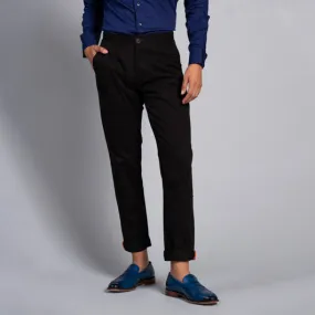 Jet-Set Black Cotton Lycra Stretch Chinos