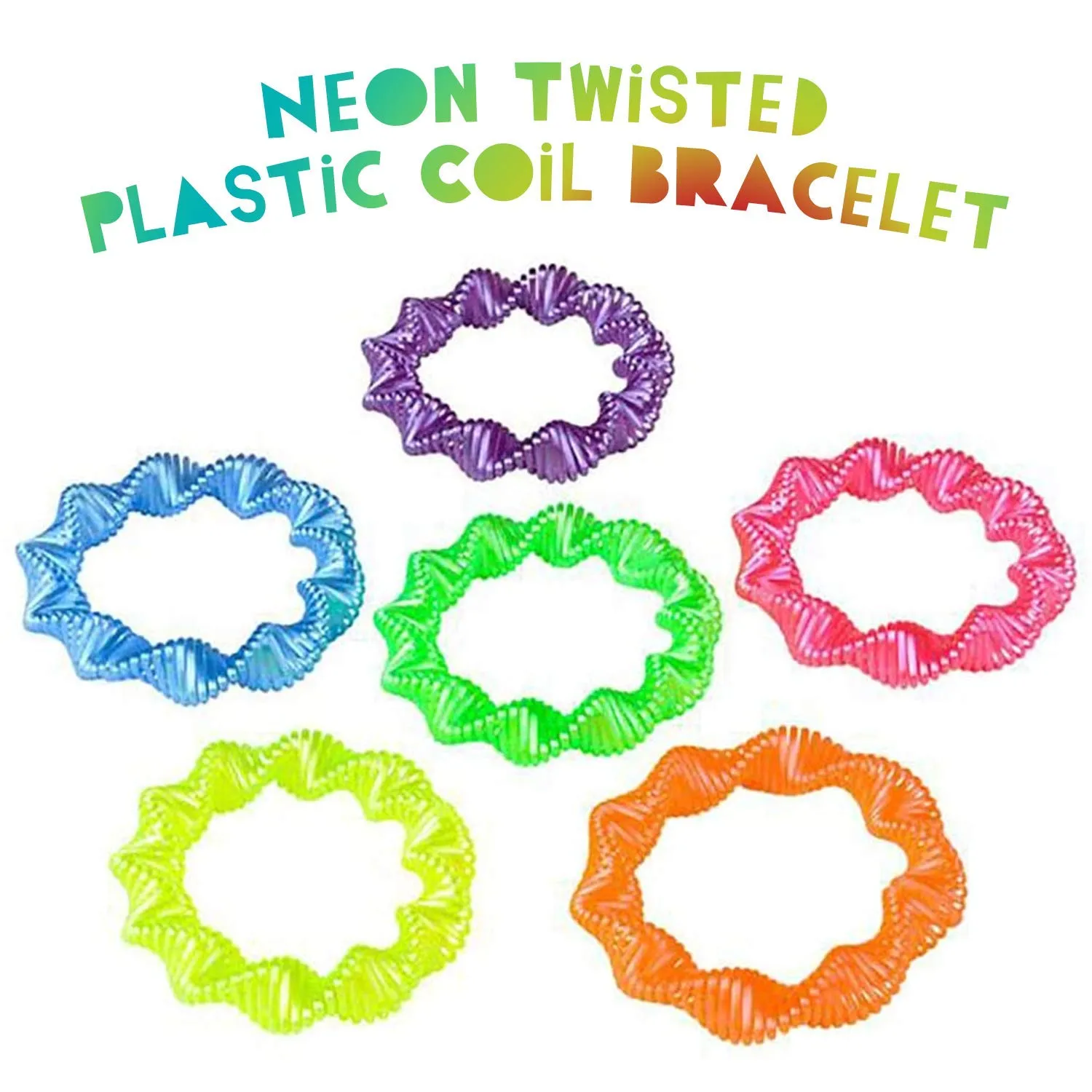 Kicko Neon Twisted Plastic Coil Bracelet - 24 Pack - Stretchable Spring Wrist Springs, 6.5