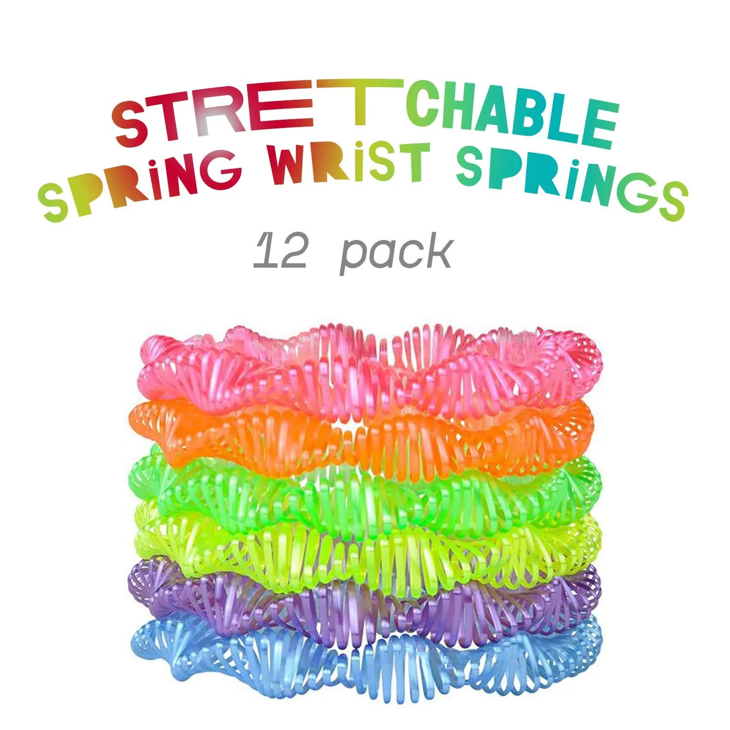 Kicko Neon Twisted Plastic Coil Bracelet - 24 Pack - Stretchable Spring Wrist Springs, 6.5