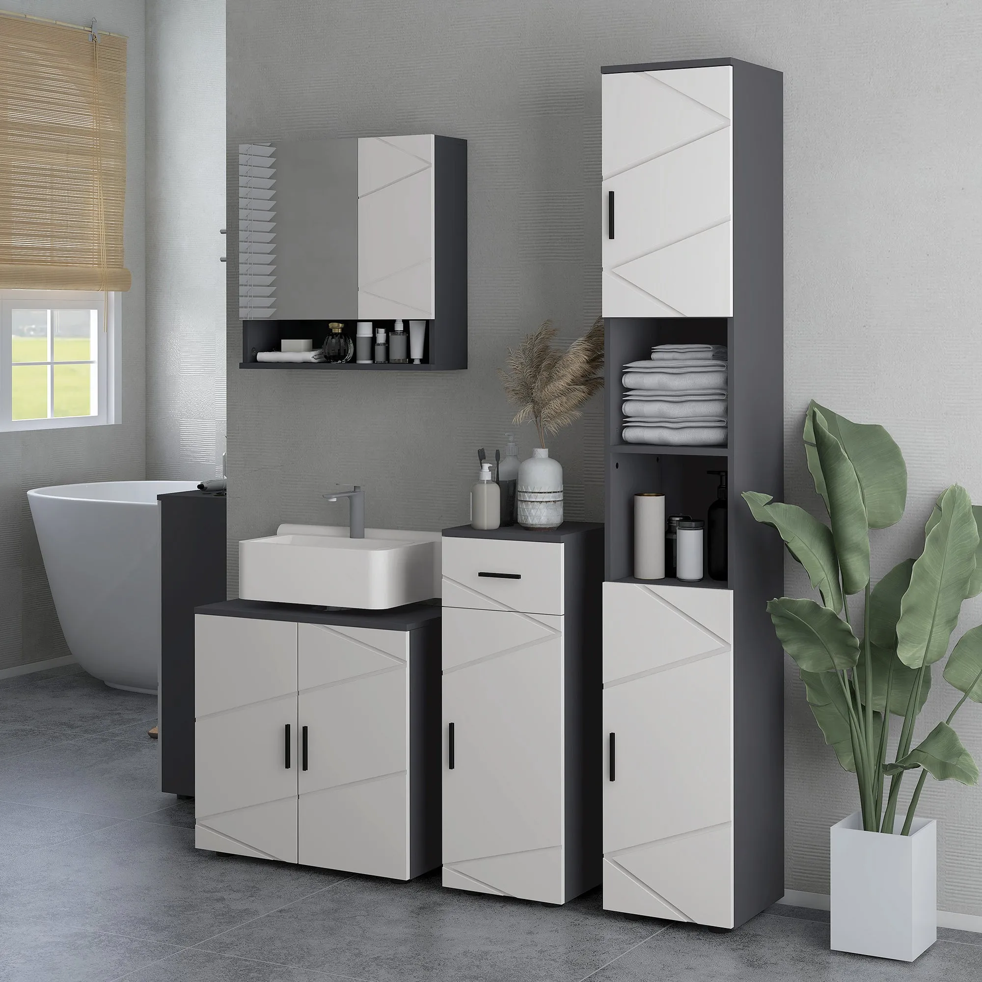 kleankin Under Sink Cabinet, Bathroom Vanity Unit, Floor Basin Storage Cupboard with Double Doors and Shelf, 60 x 30 x 60 cm, Grey