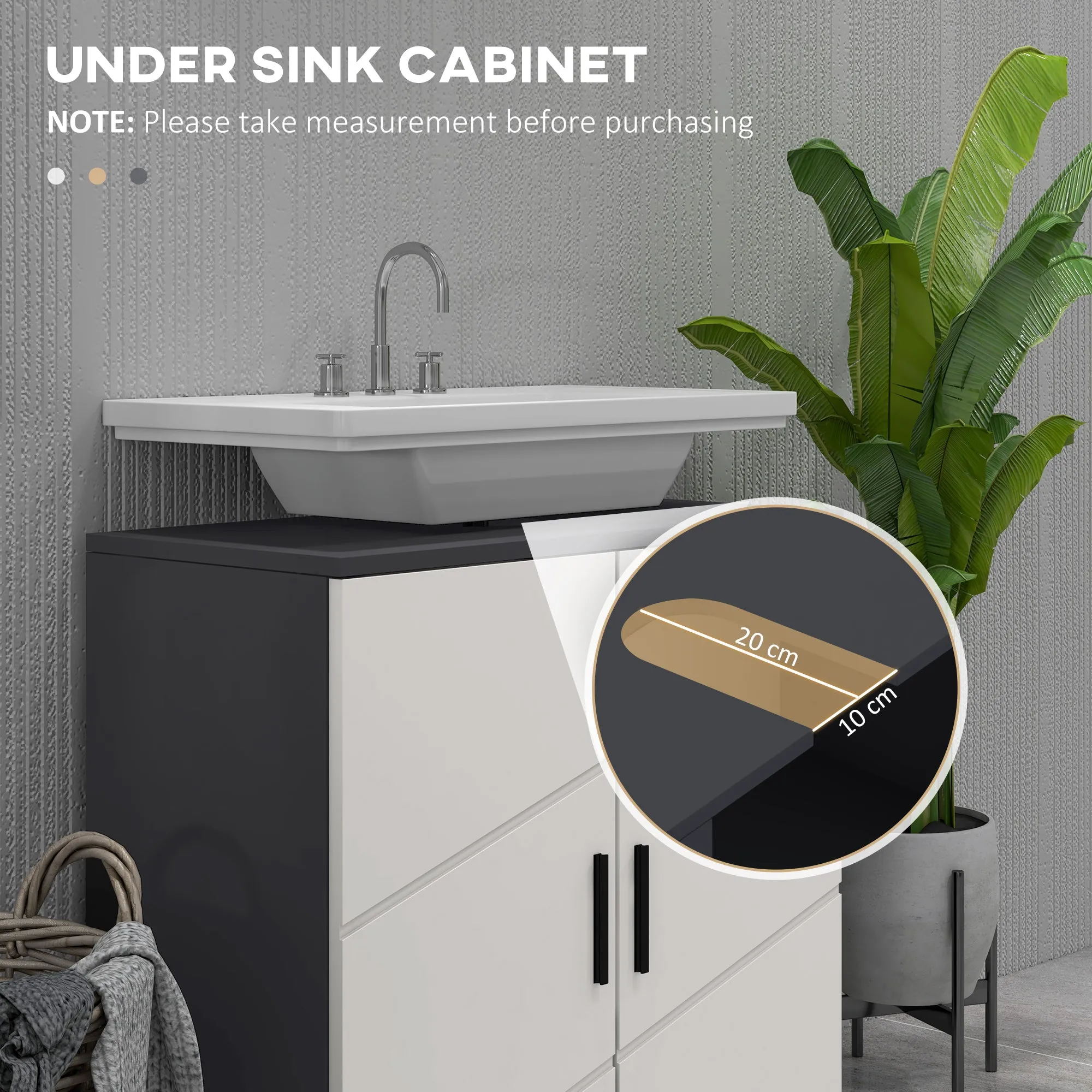 kleankin Under Sink Cabinet, Bathroom Vanity Unit, Floor Basin Storage Cupboard with Double Doors and Shelf, 60 x 30 x 60 cm, Grey