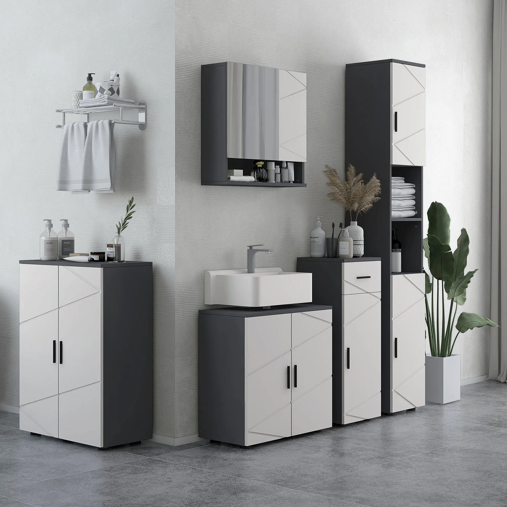 kleankin Under Sink Cabinet, Bathroom Vanity Unit, Floor Basin Storage Cupboard with Double Doors and Shelf, 60 x 30 x 60 cm, Grey