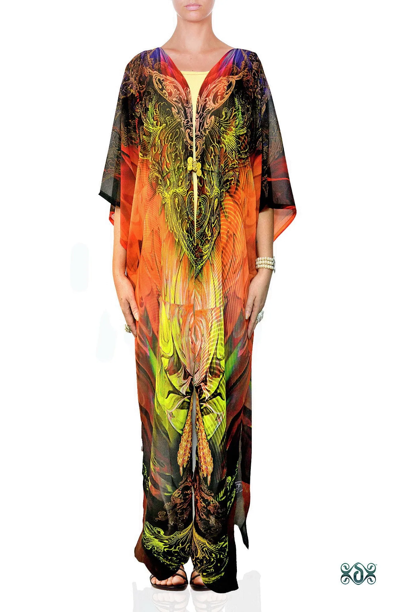 LA FUTURISMO Fiery Furnace Devarshy Printed Georgette Long Kimono Jacket - 1052B