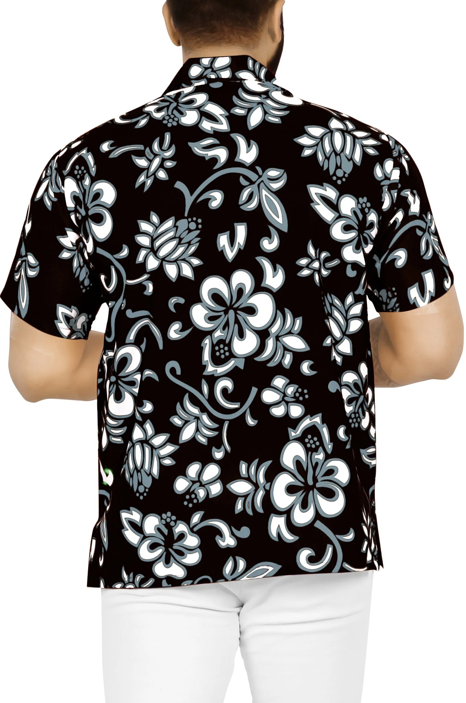 La Leela Aloha Floral Hawaiian Black Shirt For Men