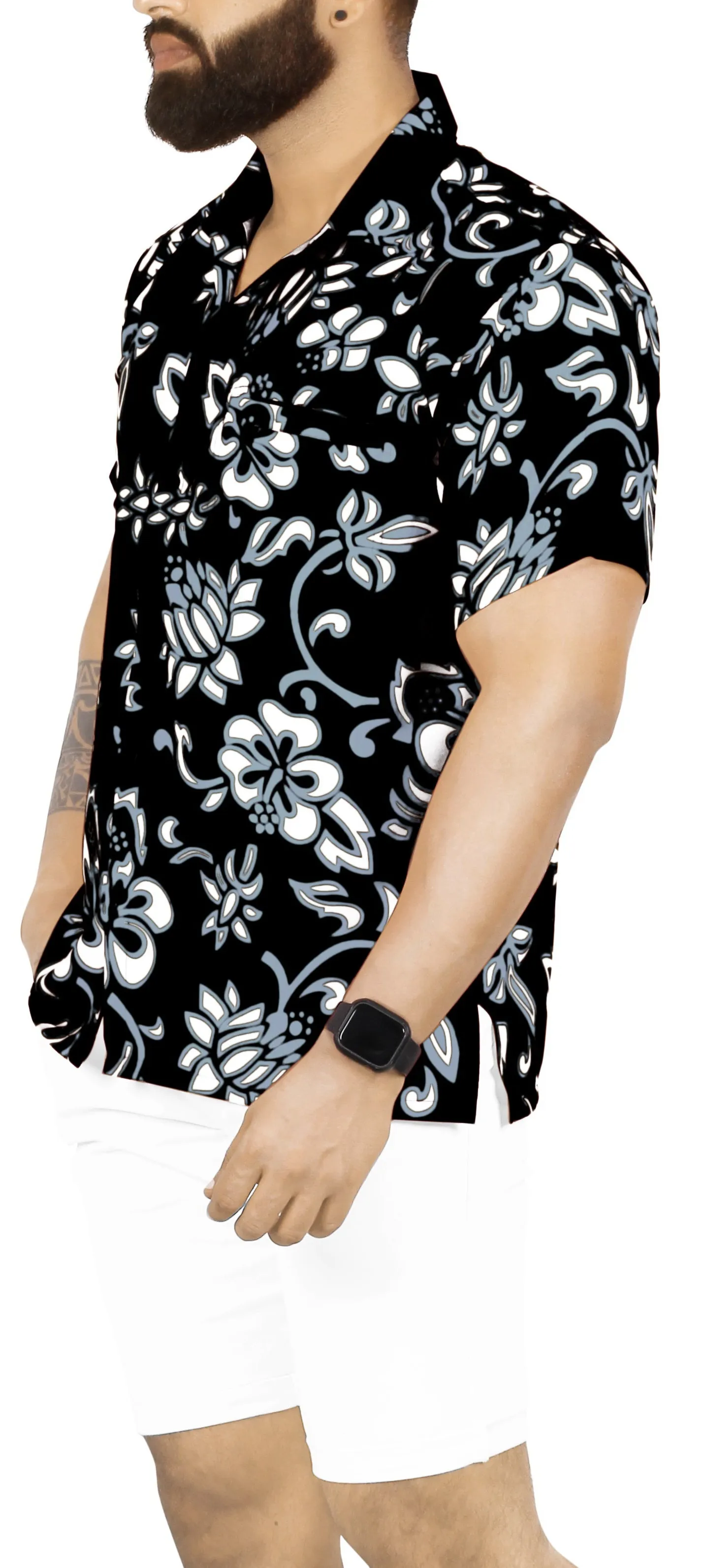 La Leela Aloha Floral Hawaiian Black Shirt For Men