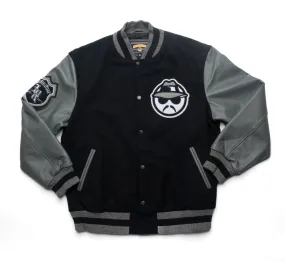 Leather Sleeve Varsity Jacket -Black/Grey Wool