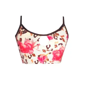 Leopard Rose Print Sports Keyhole Crop Top CT2P855