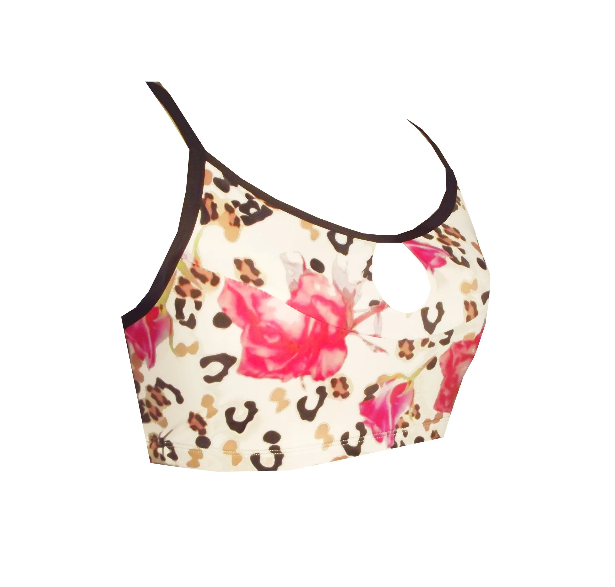 Leopard Rose Print Sports Keyhole Crop Top CT2P855