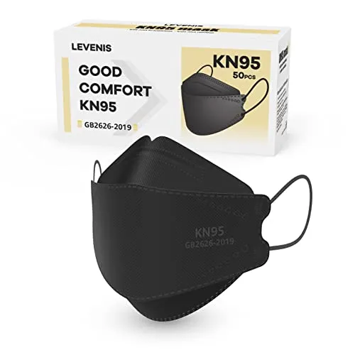 LEVENIS KN95 Face Masks 50 Pack, Breathable Comfortable and Disposable KN95 Mask, Black