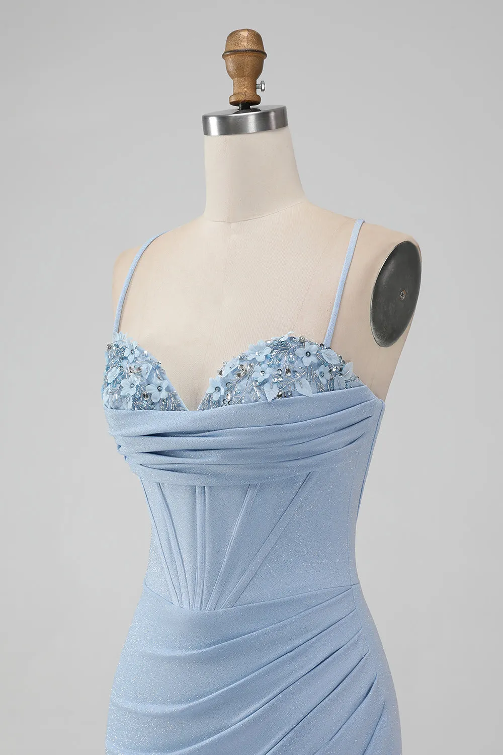 Light Blue Bodycon Corset Spaghetti Straps Mini Dress