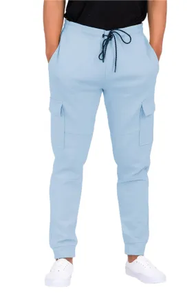 Light Blue Cotton Blend Cargo Joggers