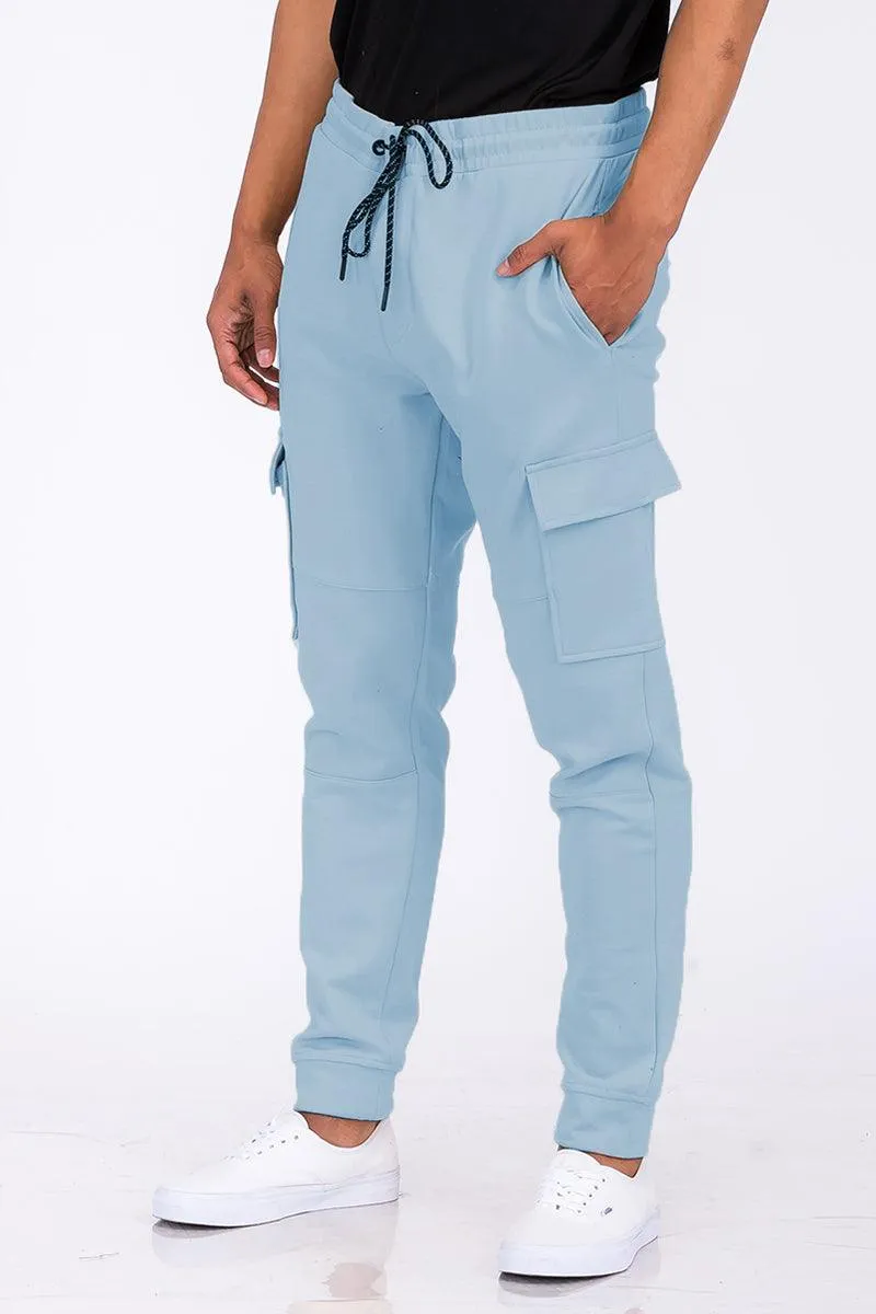 Light Blue Cotton Blend Cargo Joggers