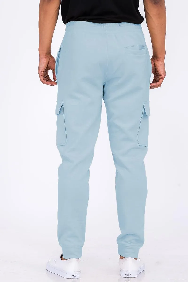 Light Blue Cotton Blend Cargo Joggers