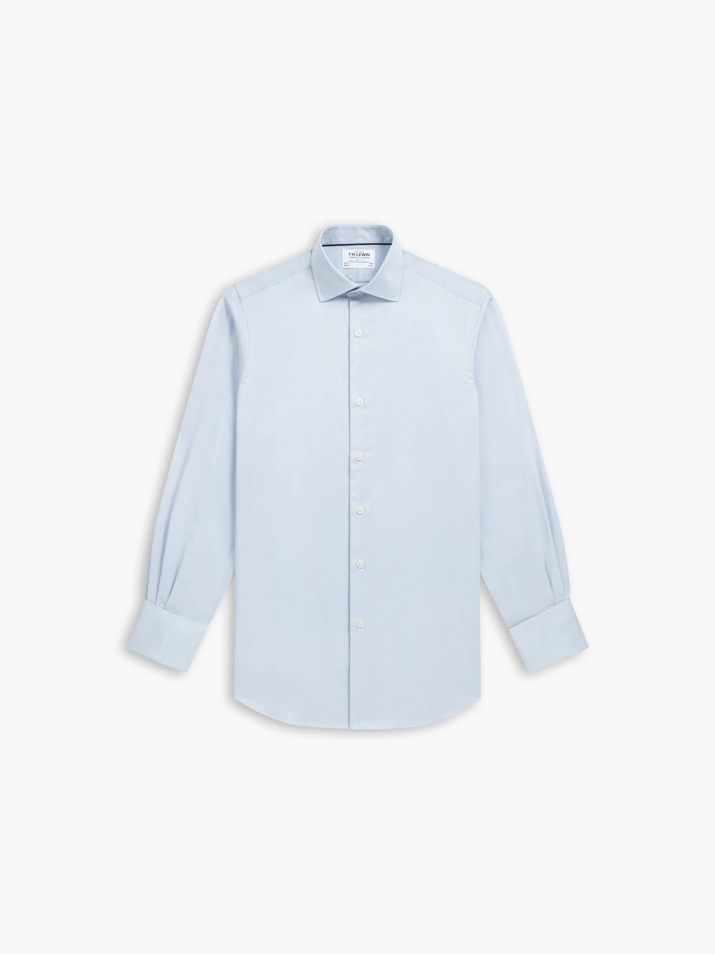 Light Blue Stretch Twill Slim Fit Double Cuff Classic Collar Shirt