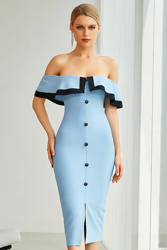 Light Sky Blue Off-The-Should Cocktail Bandage Dresses