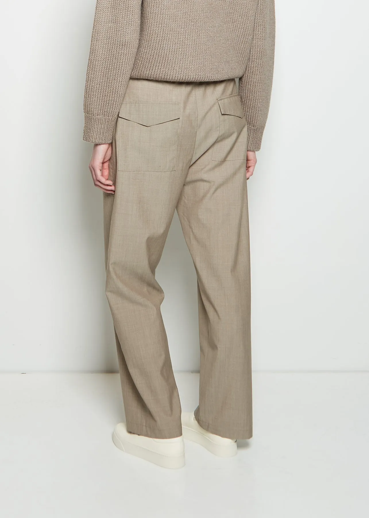 Light Wool Drawstring Trousers — Beige