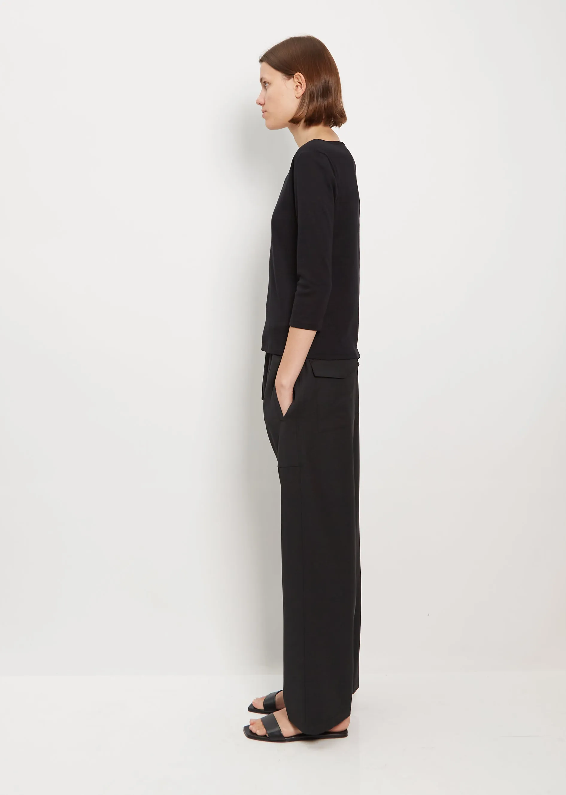 Light Wool Drawstring Trousers — Black