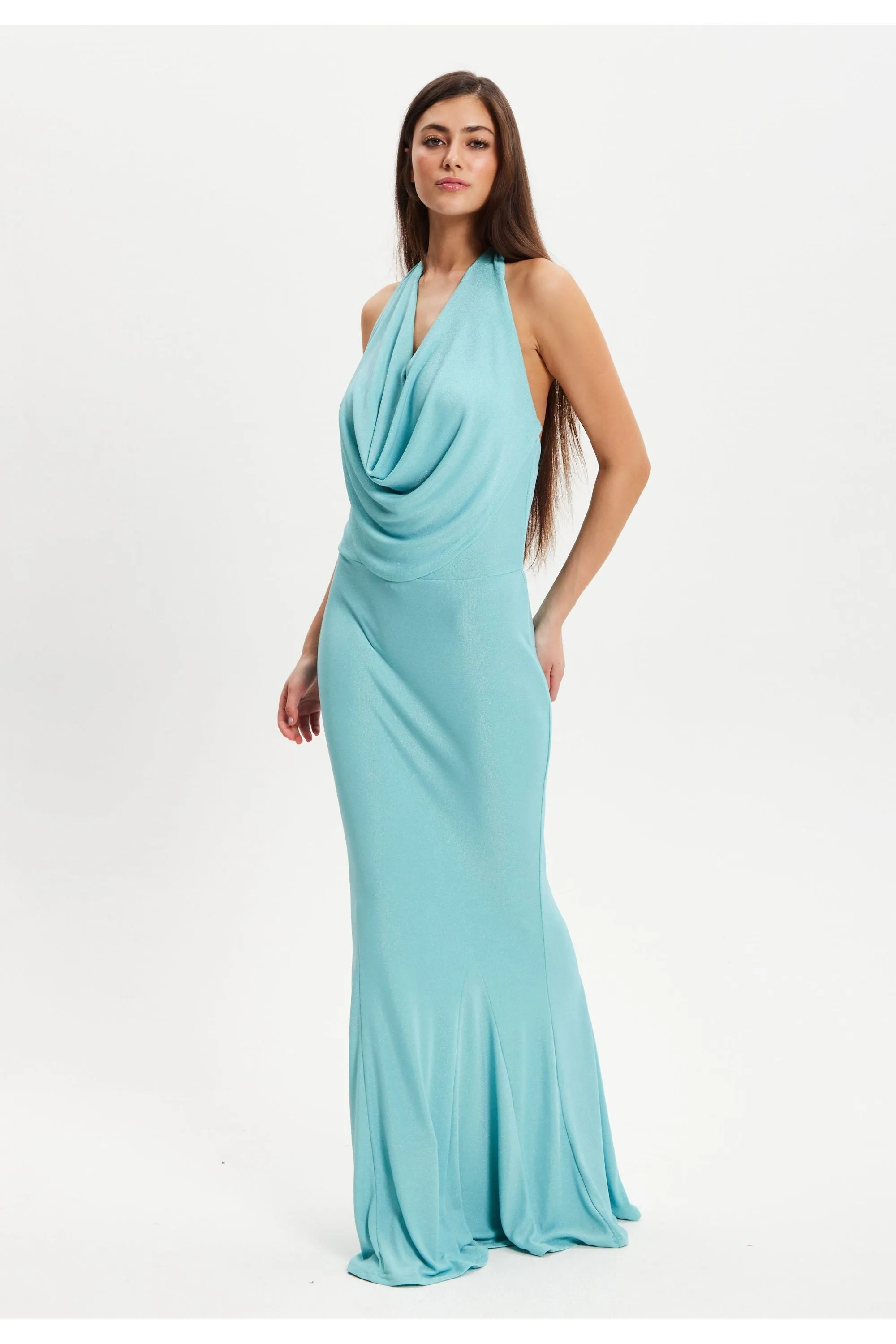 Liquorish Blue Full Maxi Lurex Jersey Dress