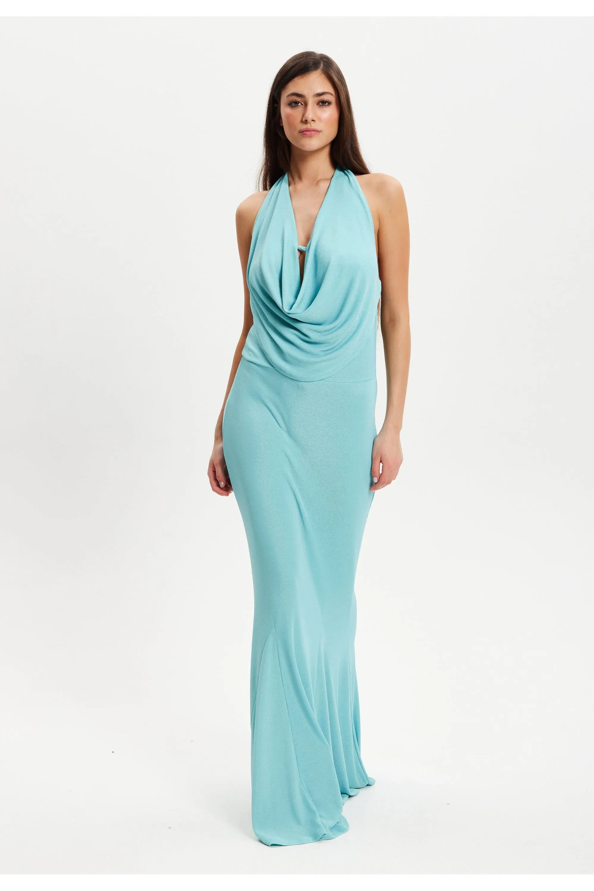 Liquorish Blue Full Maxi Lurex Jersey Dress