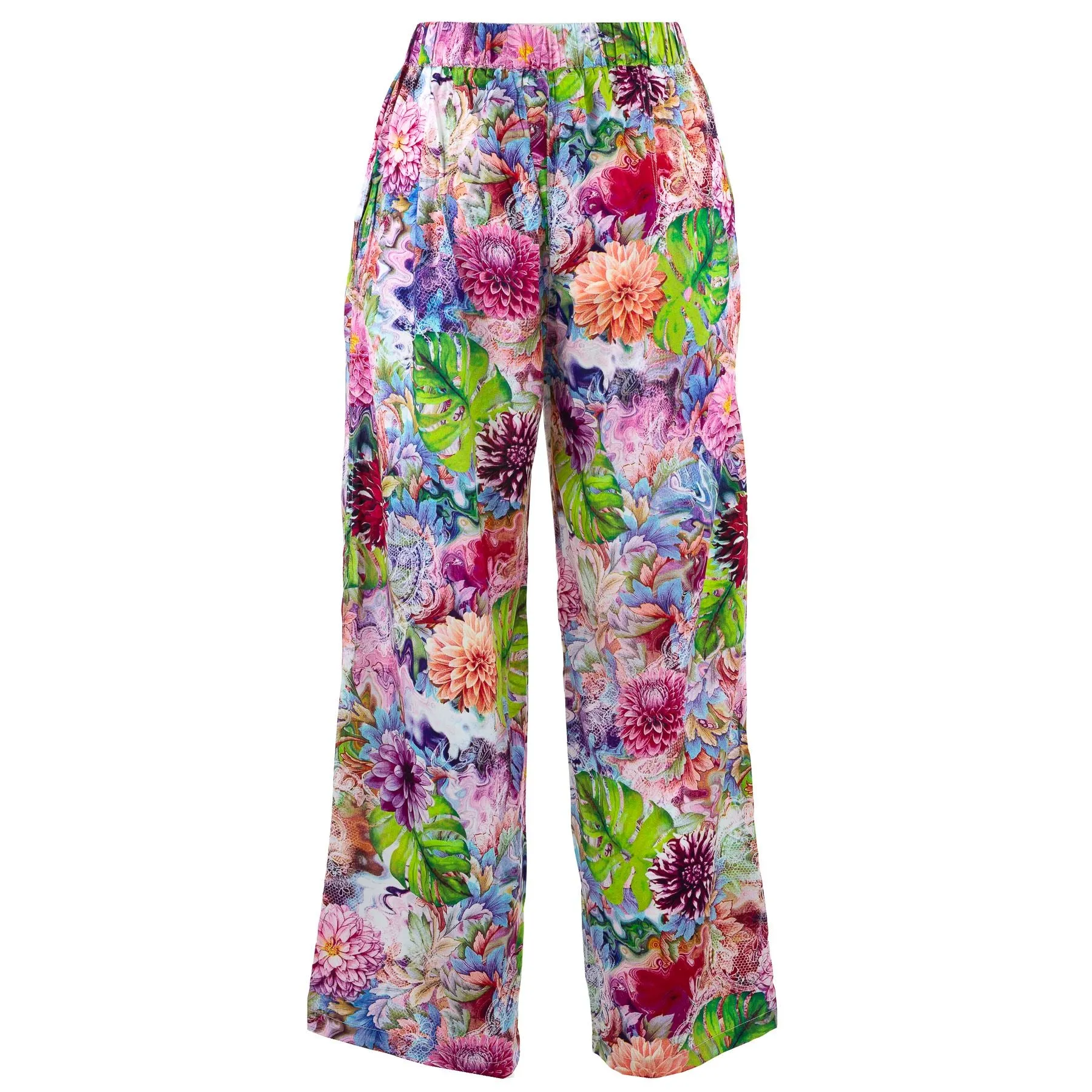 Loose Summer Trousers - Psychedelic Monstera Green