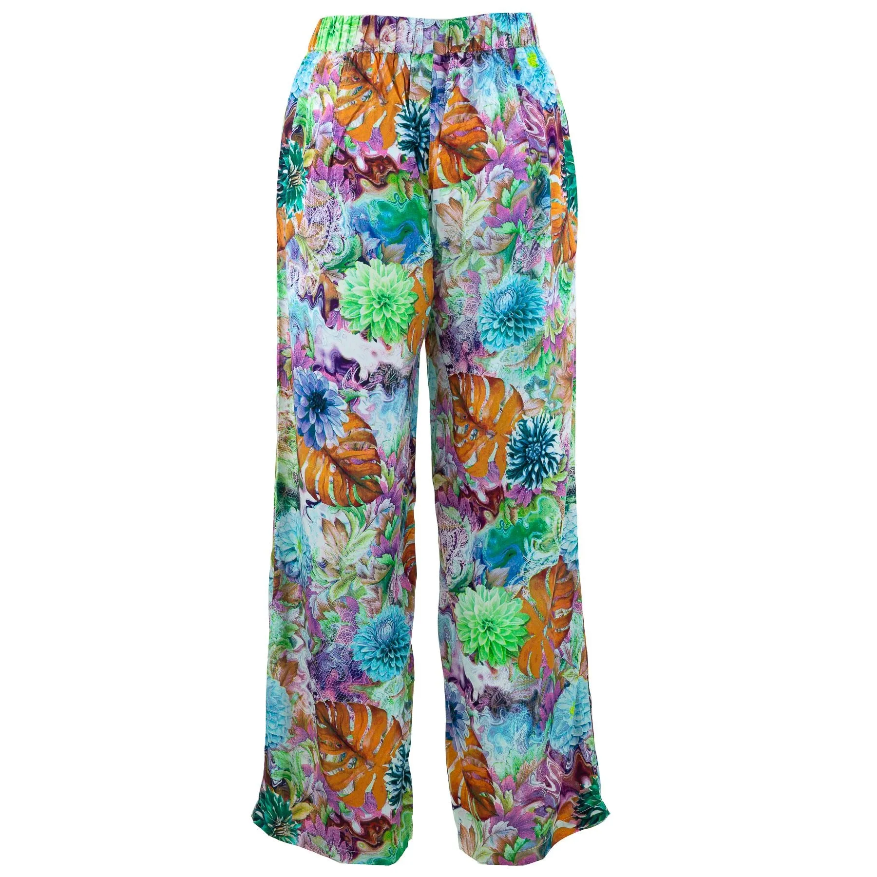 Loose Summer Trousers - Psychedelic Monstera Orange