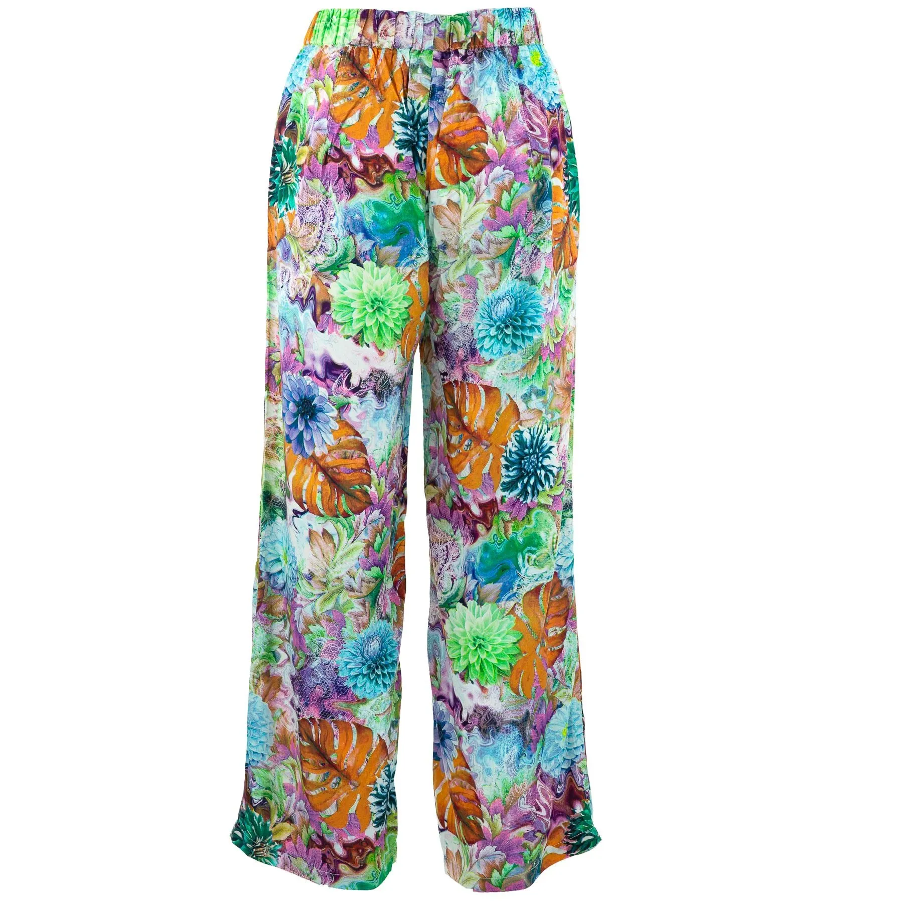 Loose Summer Trousers - Psychedelic Monstera Orange