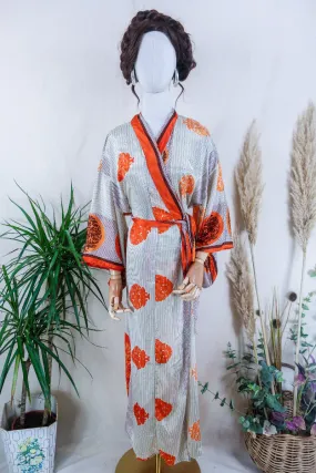 Lotus Kimono Dress - Sandy Gold & Tiger Orange Glitter - Vintage Sari - Free Size