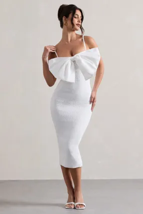 Love Poem | White Bodycon Midi Dress With Oversized Bow