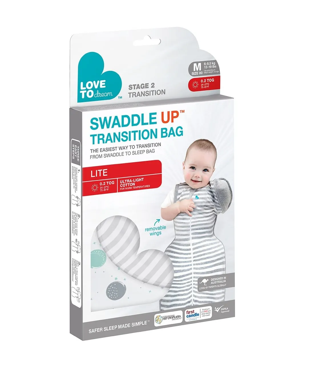 Love to Dream - SWADDLE UP TRANSITION BAG Lite 0.2 TOG - White (NEW)