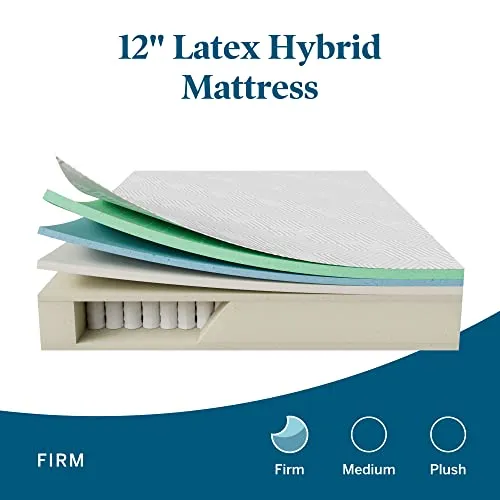 Lucid L300 Split King Adjustable Bed Base with Lucid 12 inch Latex Hybrid Split King Mattress