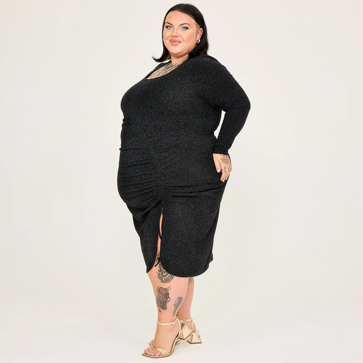 Lurex Long Sleeve Dress - Black