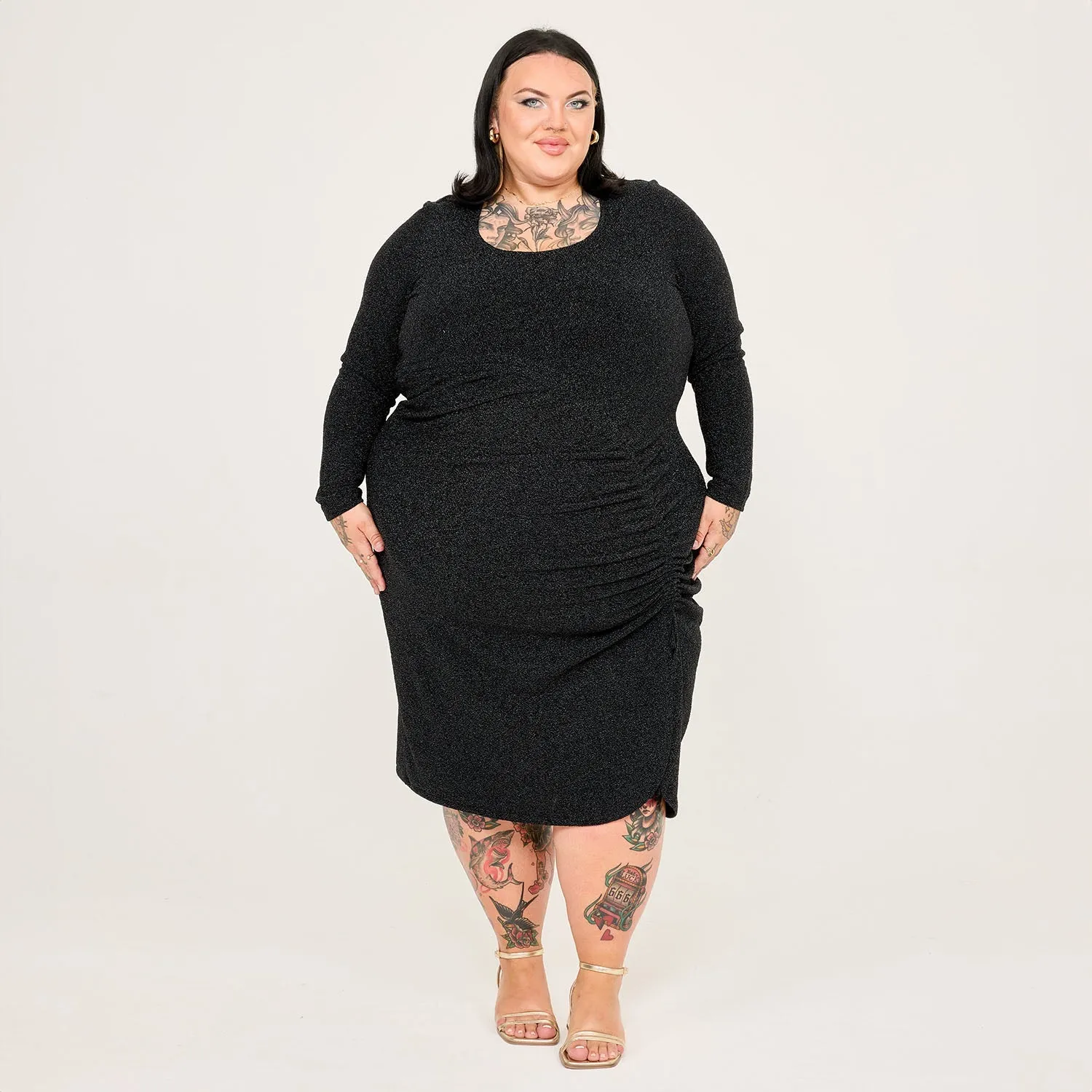 Lurex Long Sleeve Dress - Black