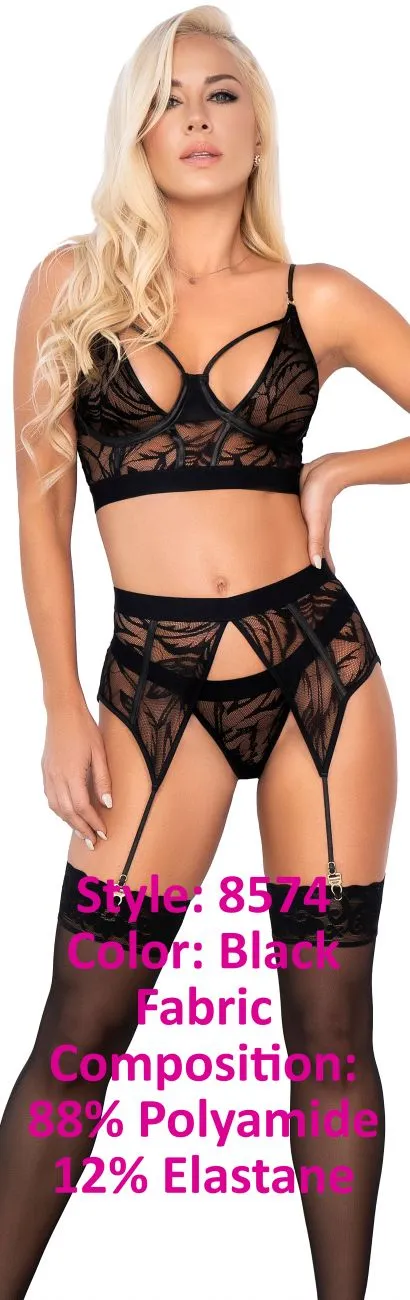 Mapale 8574 Three Piece Lingerie Set Color Black