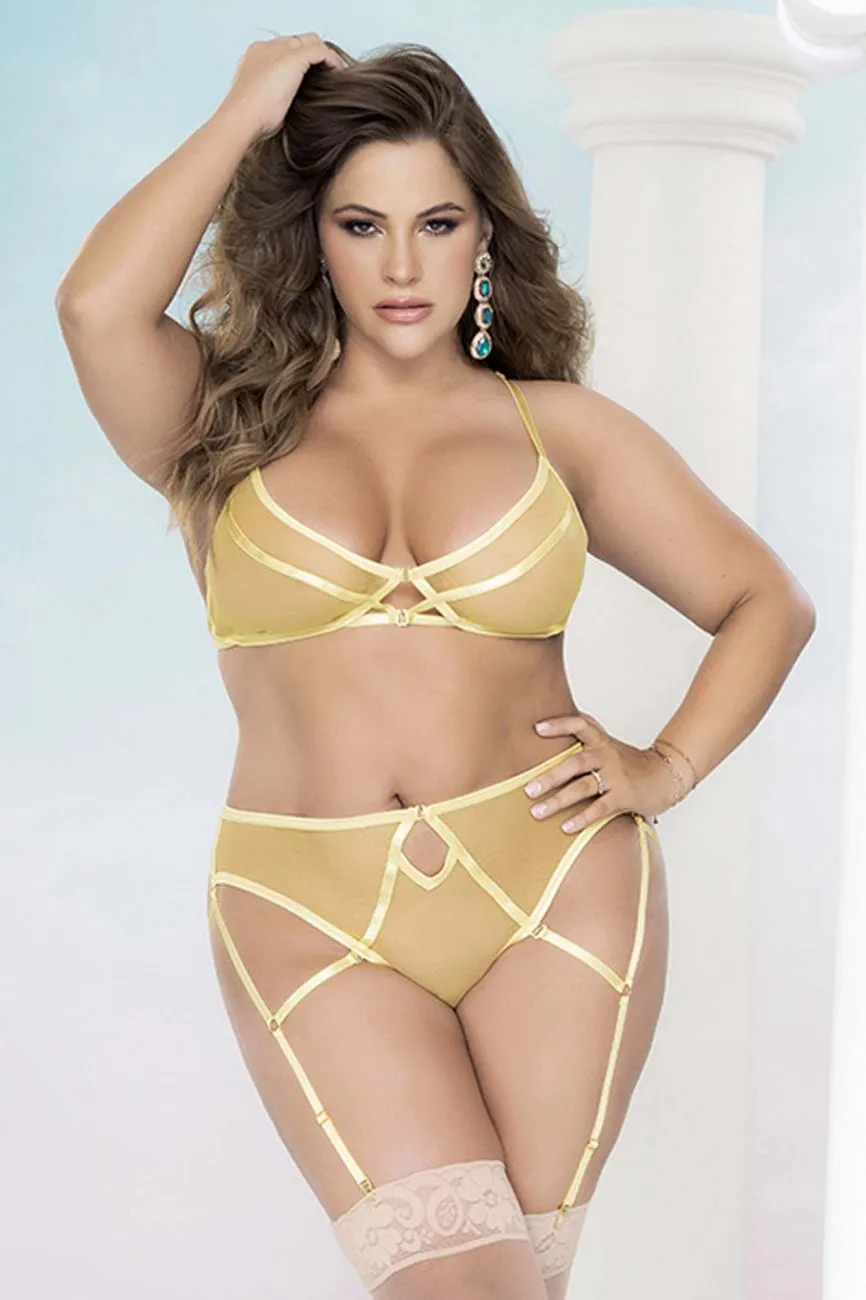 Mapale 8663X Curvy Size Two Piece Lingerie Set Color Amalfi Yellow