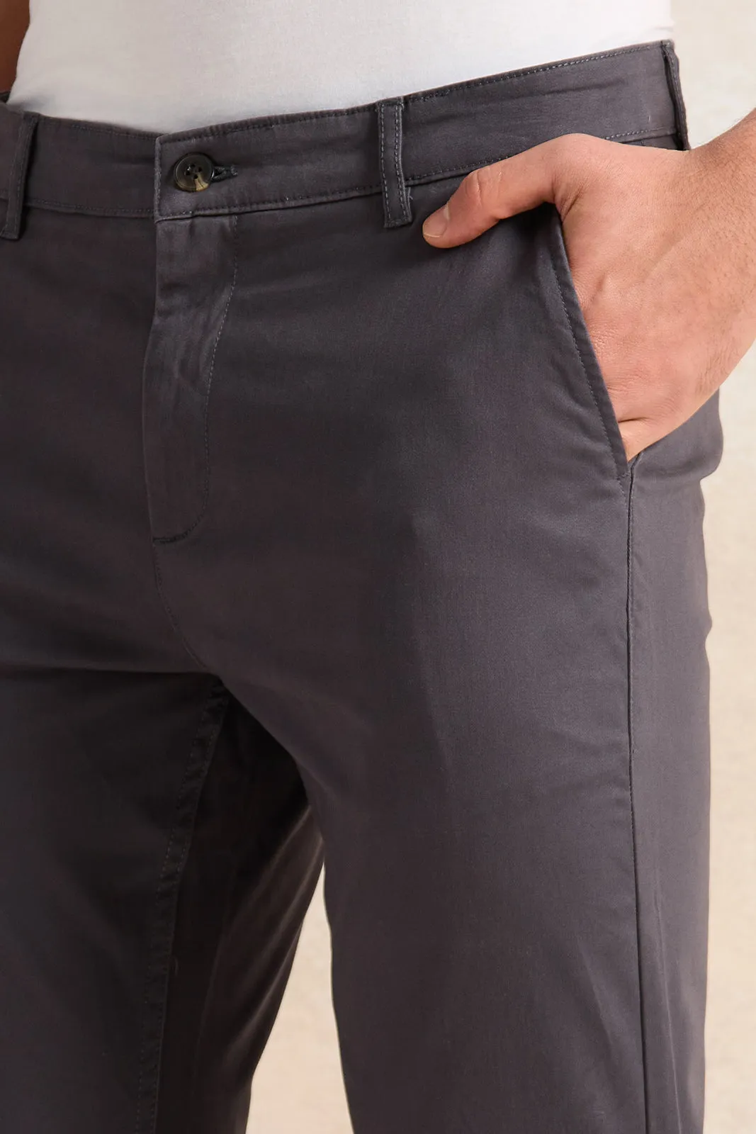 Men Charcoal Slim Fit Chino Trousers