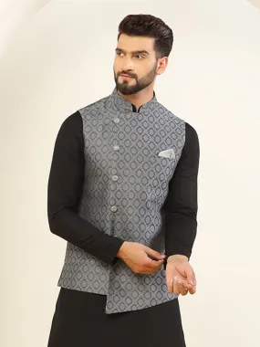 Men Grey Asymmetrical Textured Jacket (Set of 1)