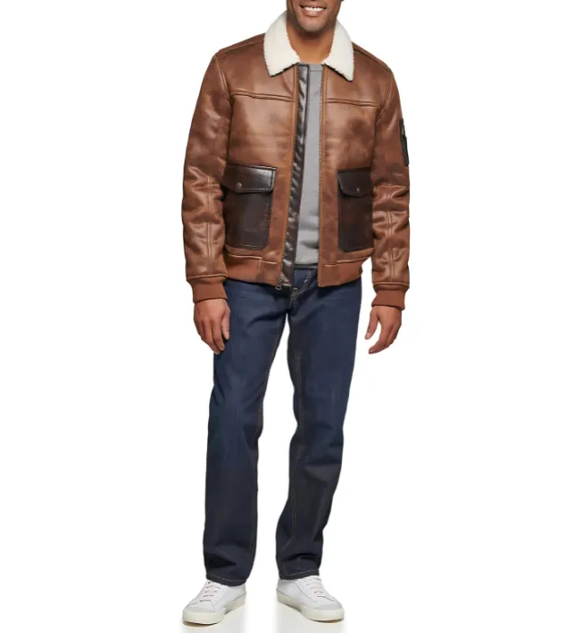 Men's Aviator Bomber Faux Shearling Collar Jacket