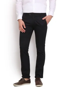 Men's Black Cotton Solid Mid-Rise Casual Regular Fit Chinos