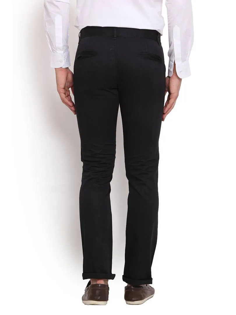 Men's Black Cotton Solid Mid-Rise Casual Regular Fit Chinos