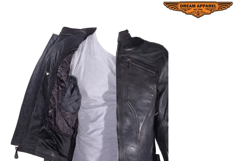 Mens Leather Racer Jacket With Racer Collar