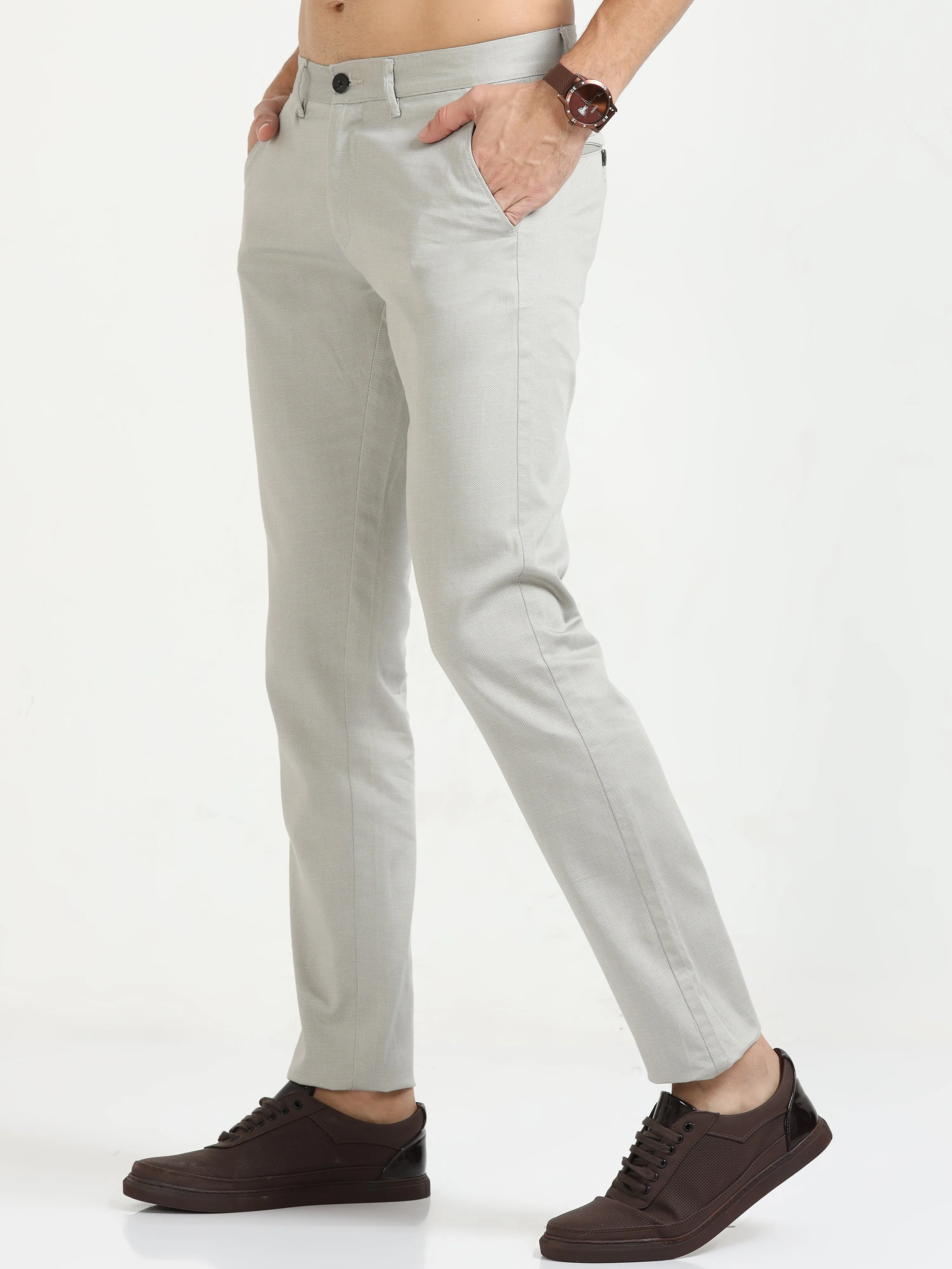 MEN'S LT.GREY PRINT SLIM FIT TROUSER