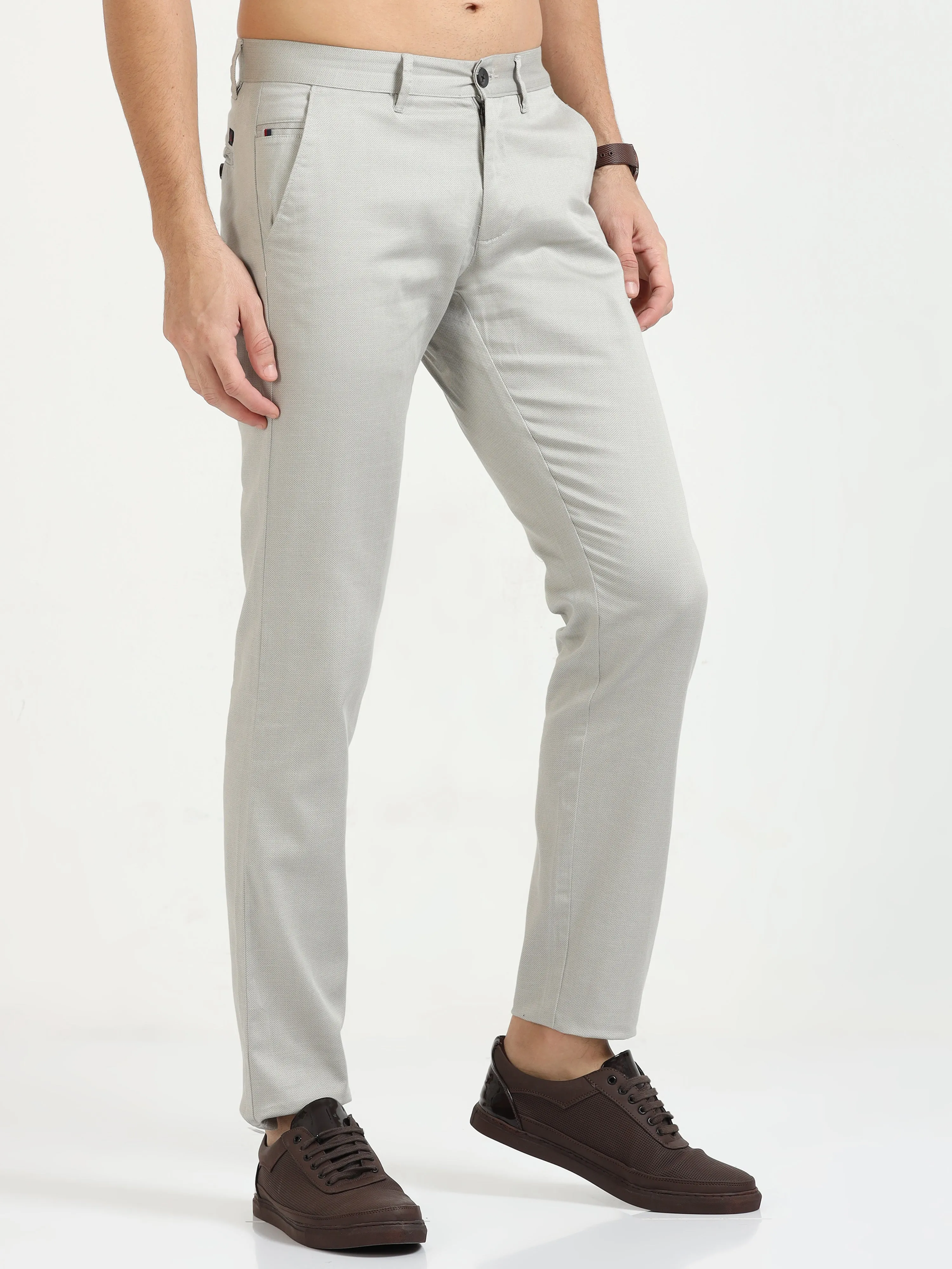 MEN'S LT.GREY PRINT SLIM FIT TROUSER